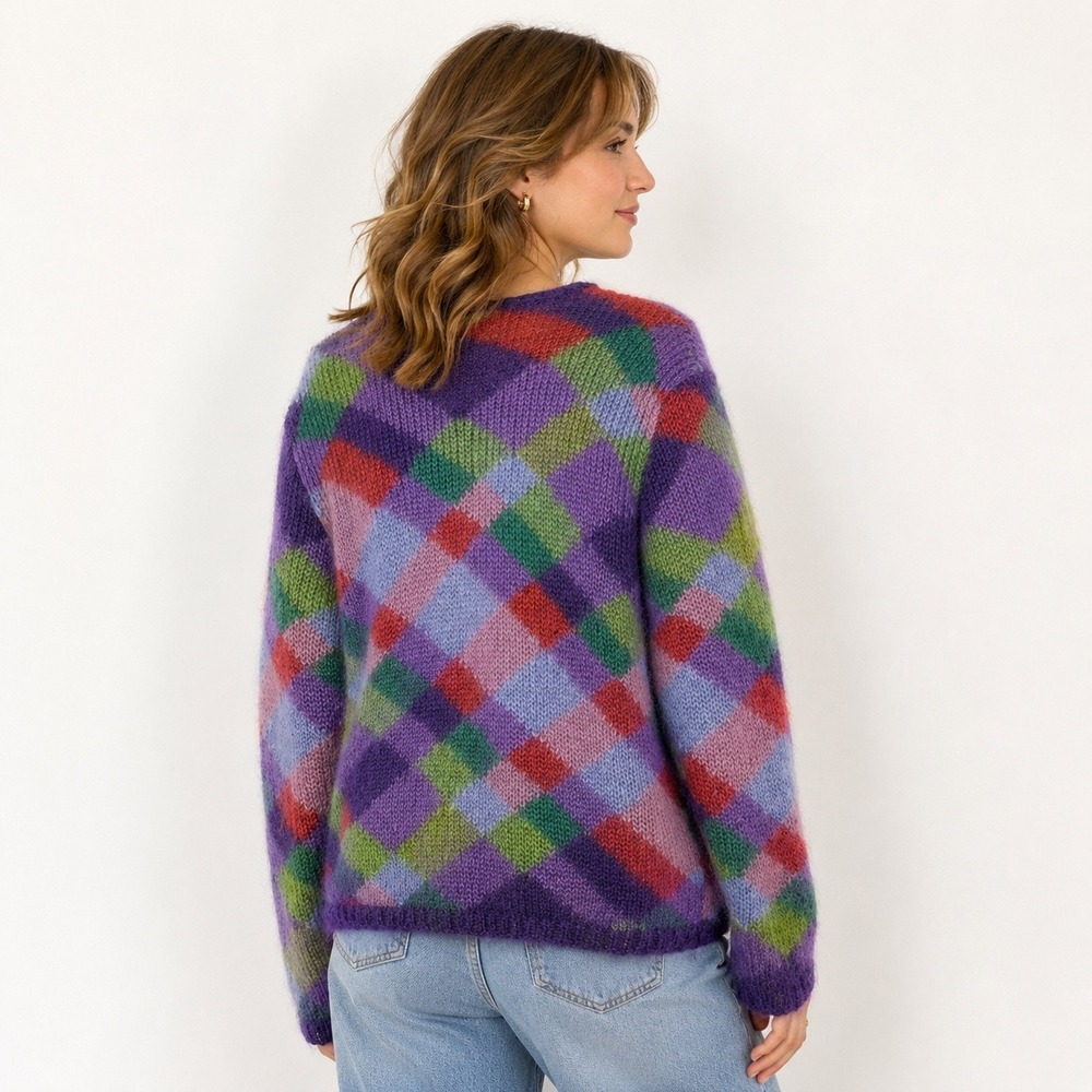 Vtg Talbots Cardigan Sweater Womens L Mohair Blend Hand Knit Argyle Grandmacore - Picture 8 of 16